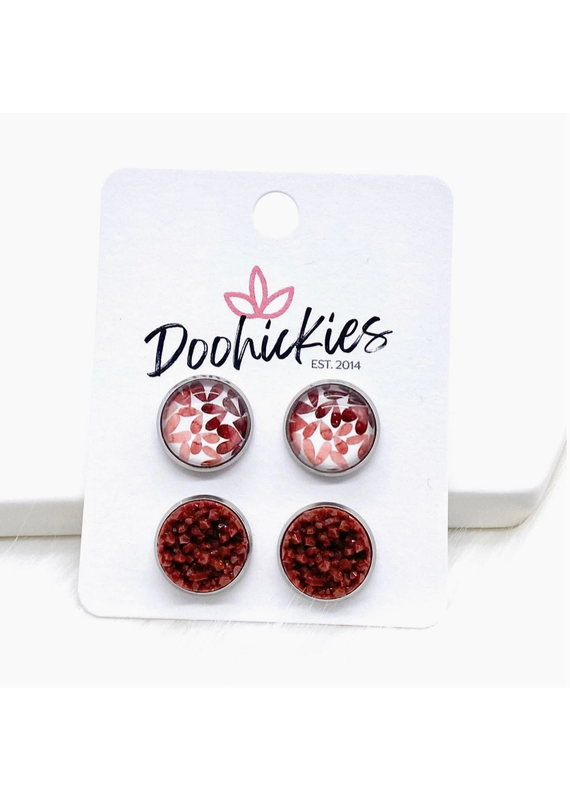 Doohickies Autumn Leaves & Black Cherry Crystal Stud Earring Set