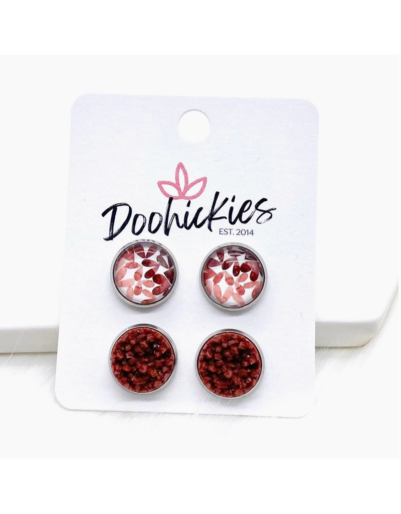 Doohickies Autumn Leaves & Black Cherry Crystal Stud Earring Set