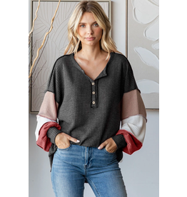 7th Ray Charcoal Autumn Color Block Top (S-XL)