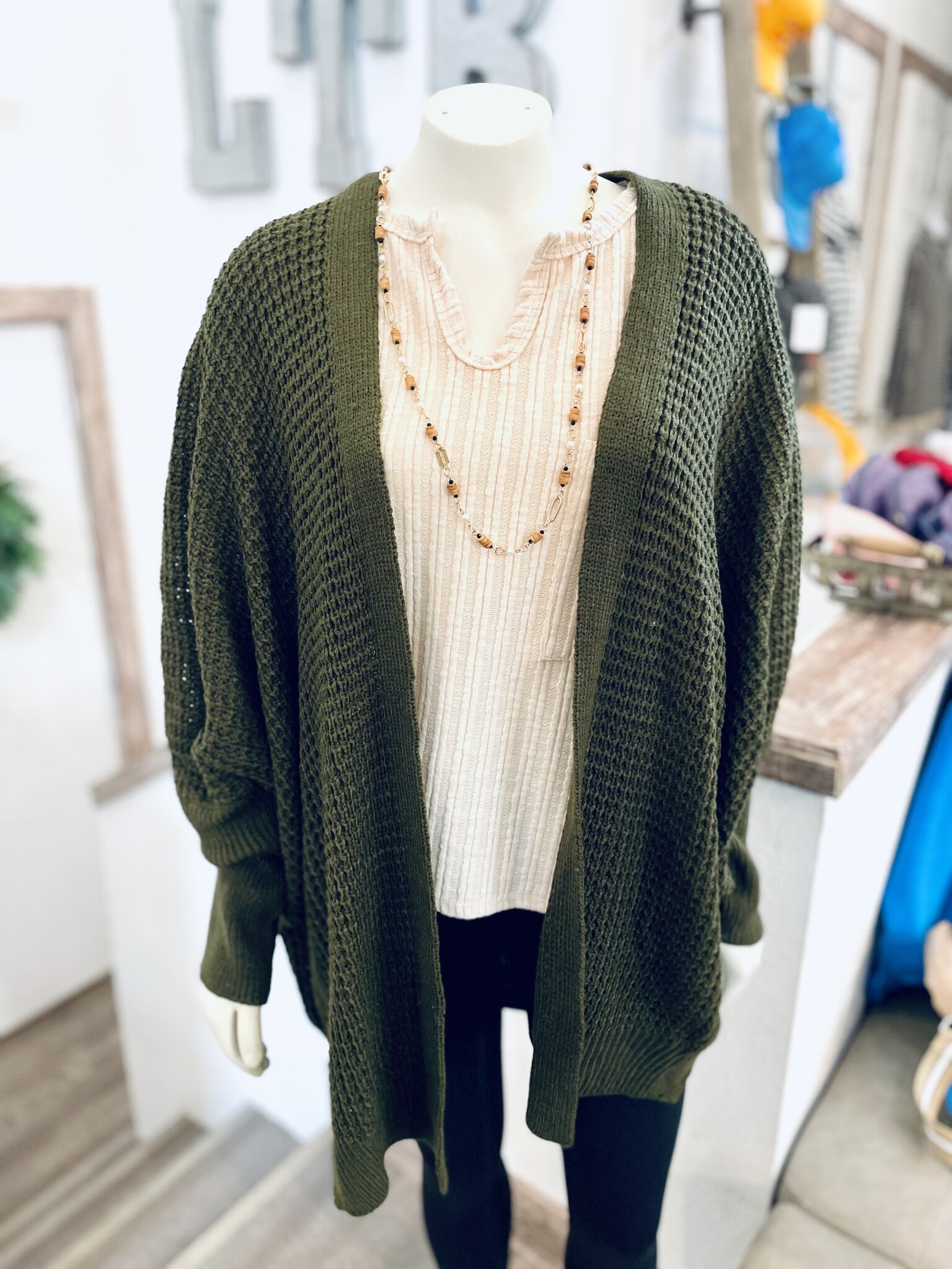 Olive Relaxed Knit Cardigan L XL Only