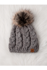 Panache Gray Cable Knit Pom Hat