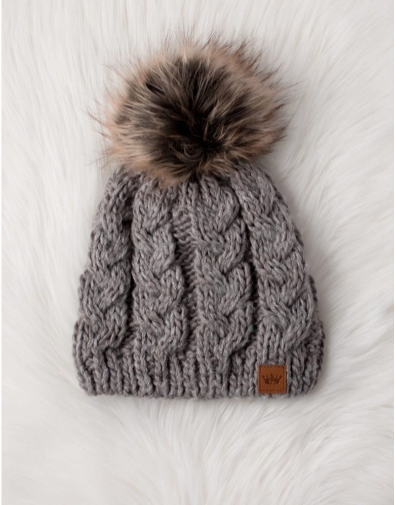 Panache Gray Cable Knit Pom Hat