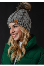 Panache Gray Cable Knit Pom Hat