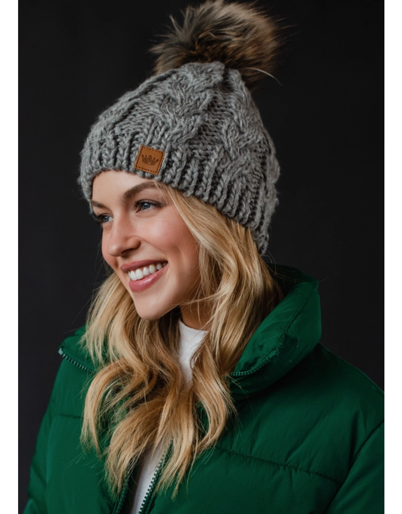 Panache Gray Cable Knit Pom Hat