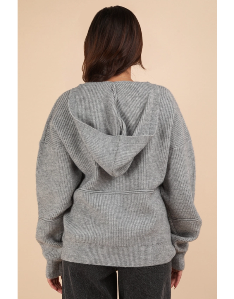 Very J Cozy Grey Knit Sweater Hoodie (Medium Only)