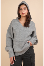 Very J Cozy Grey Knit Sweater Hoodie (Medium Only)