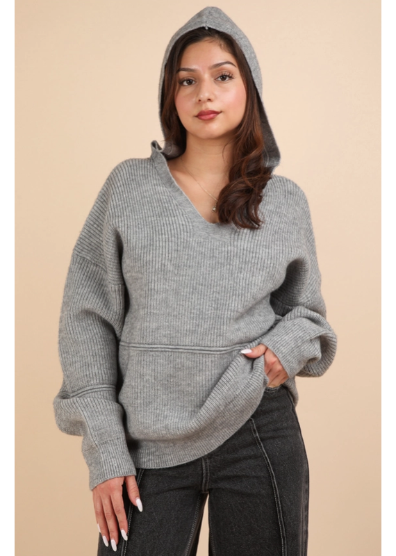 Very J Cozy Grey Knit Sweater Hoodie (Medium Only)