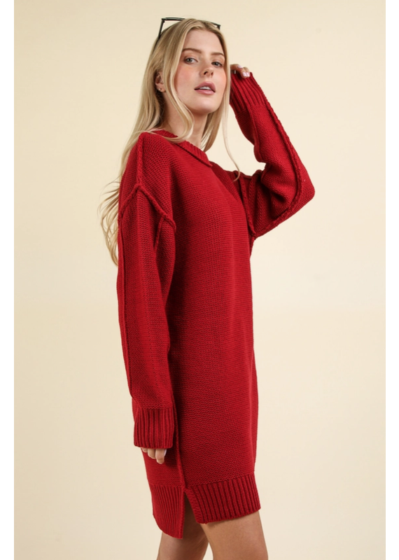 Very J Red Chunky Knit Sweater Dress (M&L)