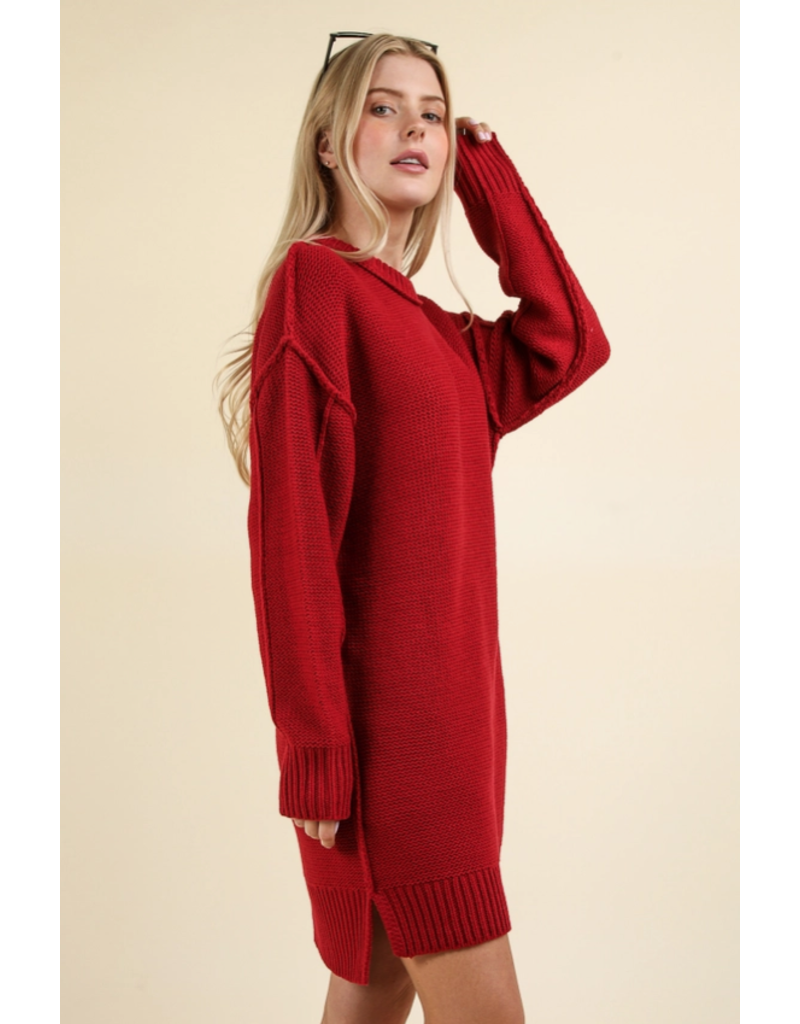 Very J Red Chunky Knit Sweater Dress (M&L)