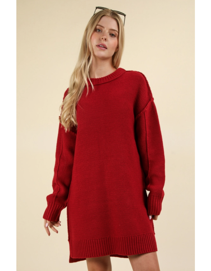 Very J Red Chunky Knit Sweater Dress (M&L)