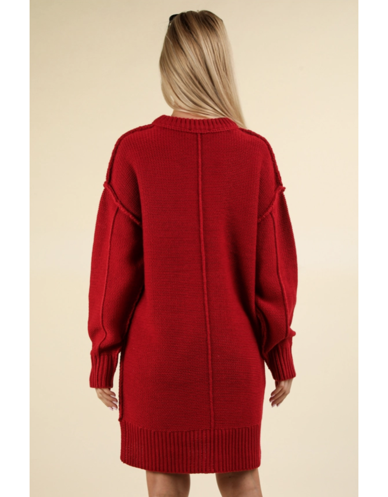 Very J Red Chunky Knit Sweater Dress (M&L)