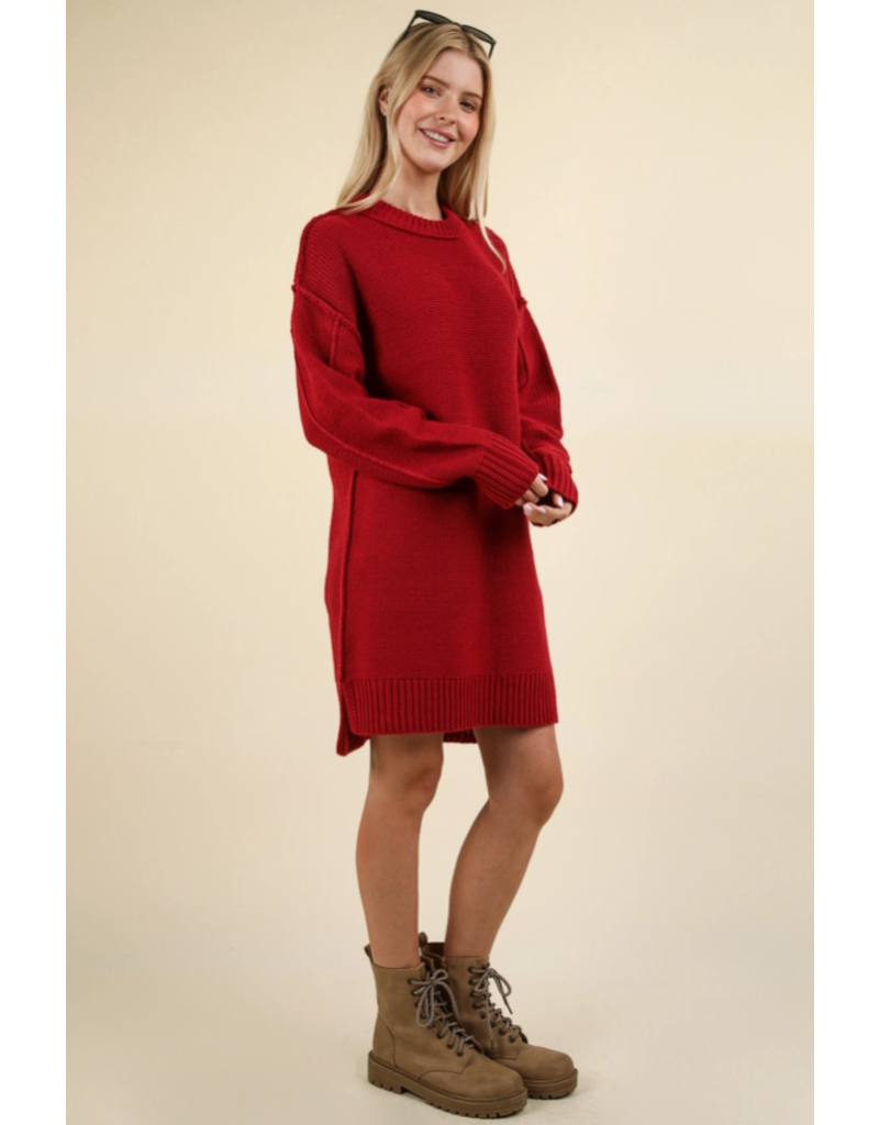 Very J Red Chunky Knit Sweater Dress (M&L)