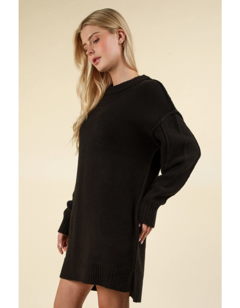 Very J Black Chunky Knit Sweater Dress (L only)