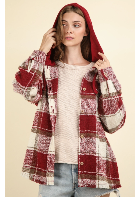 Very J Red Oversized Frayed Flannel (Small Only)