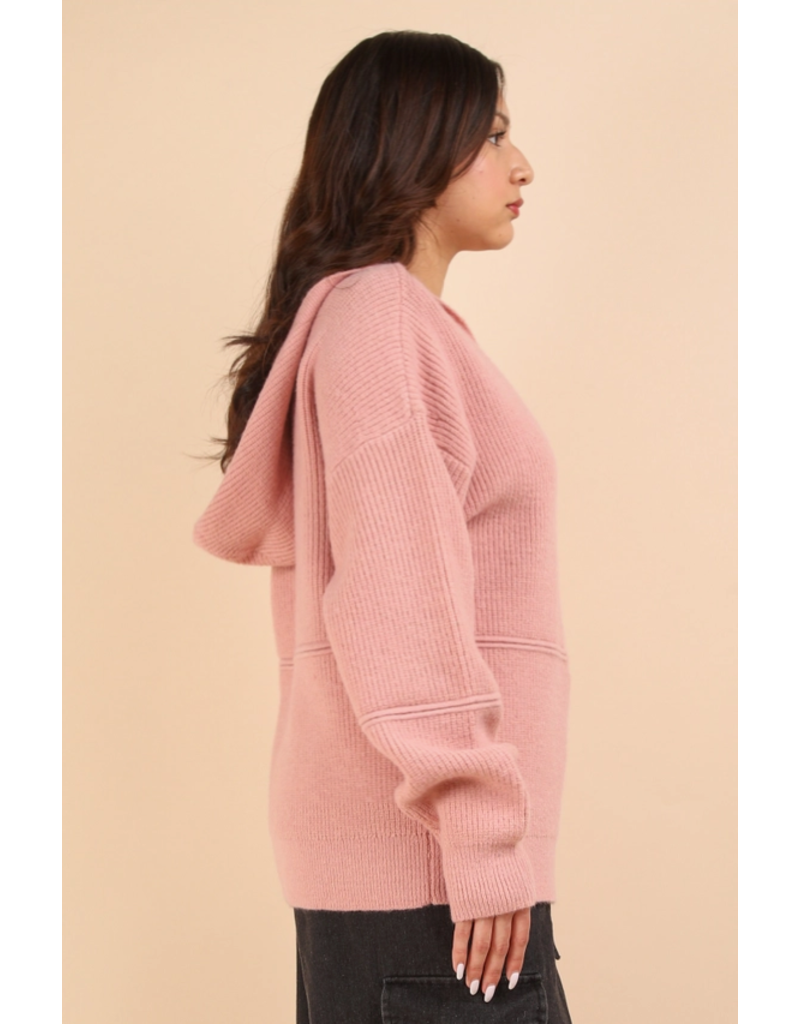 Very J Cozy Blush Knit Sweater Hoodie (S-L)