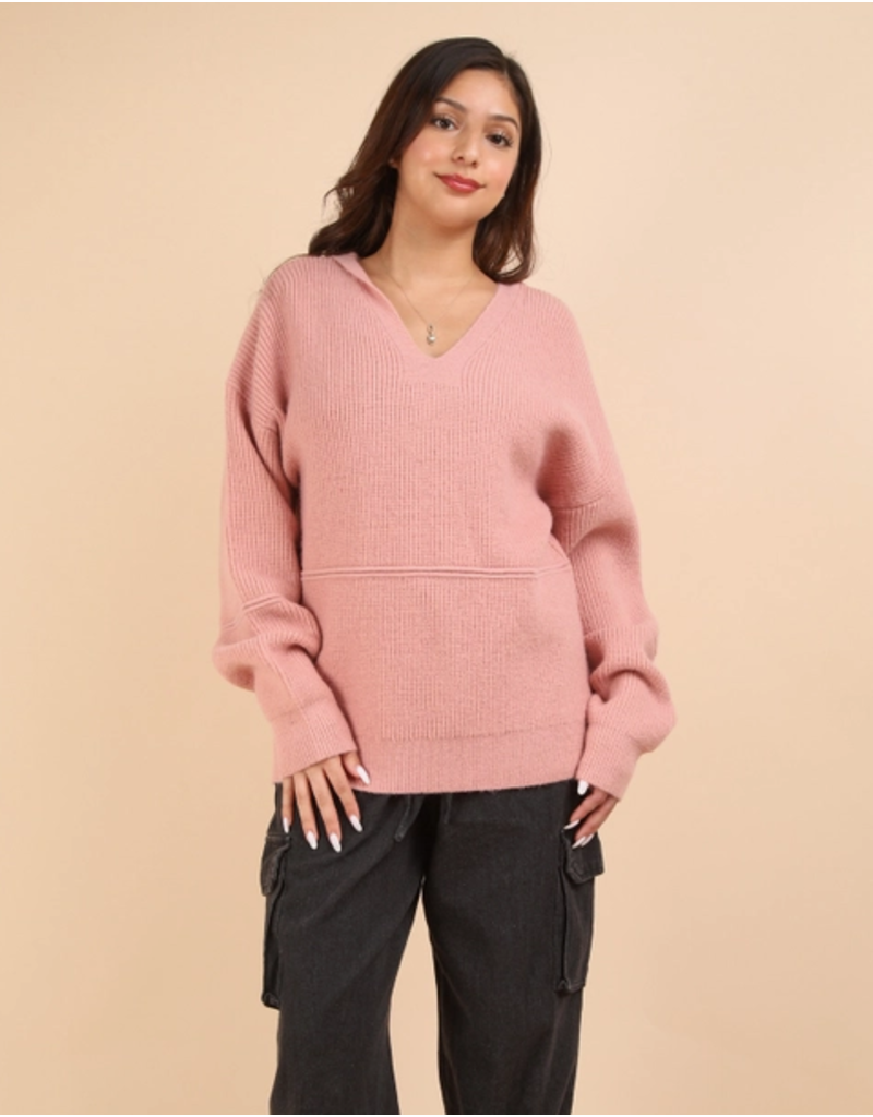 Very J Cozy Blush Knit Sweater Hoodie (S-L)