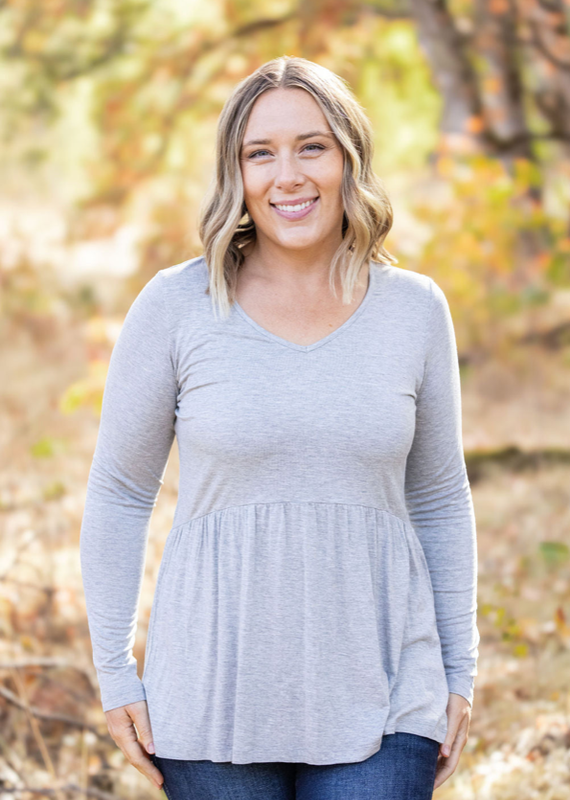 Michelle Mae MM Sarah Grey Ruffle Top (S & L Only)