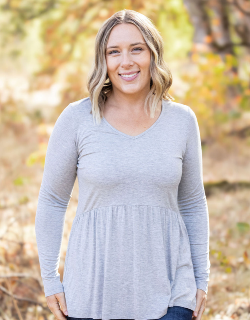 Michelle Mae MM Sarah Grey Ruffle Top (S & L Only)