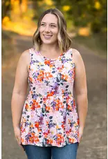 Michelle Mae MM White Floral Ruffle Tank (S-1XL)