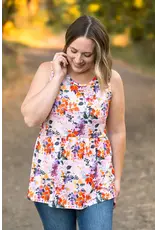 Michelle Mae MM White Floral Ruffle Tank (S-1XL)