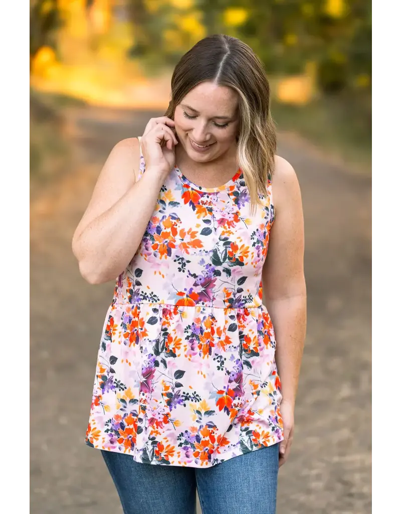 Michelle Mae MM White Floral Ruffle Tank (S-1XL)