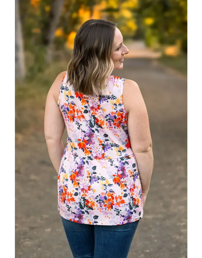 Michelle Mae MM White Floral Ruffle Tank (S-1XL)