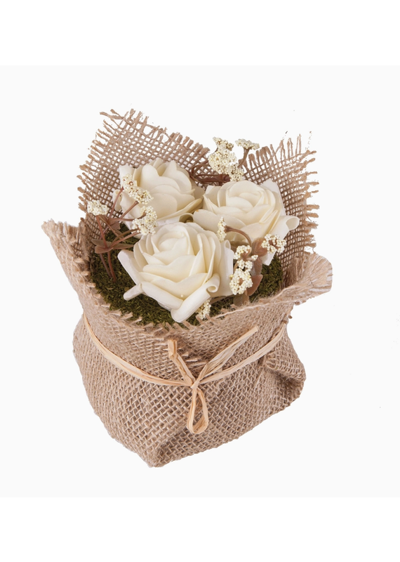 C&F Faux White Rose Tabletop Decor