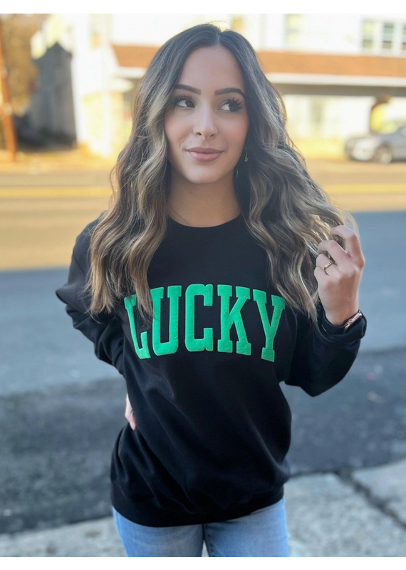 Gildan Lucky Green Puff Black Crew (S-XL)
