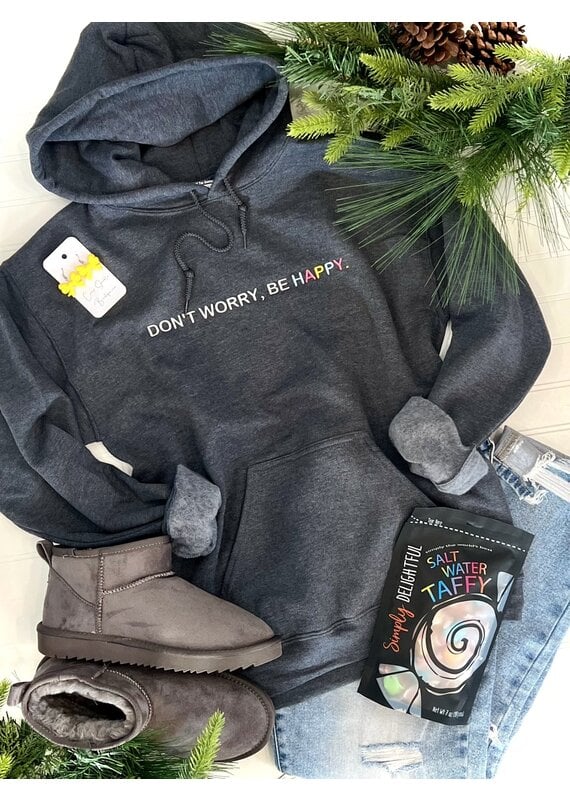 Gildan Charcoal Embroidered Be Happy Hoodie (S-XL)