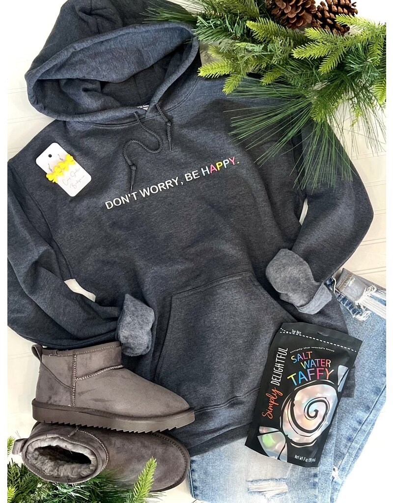 Gildan Charcoal Embroidered Be Happy Hoodie (S-XL)