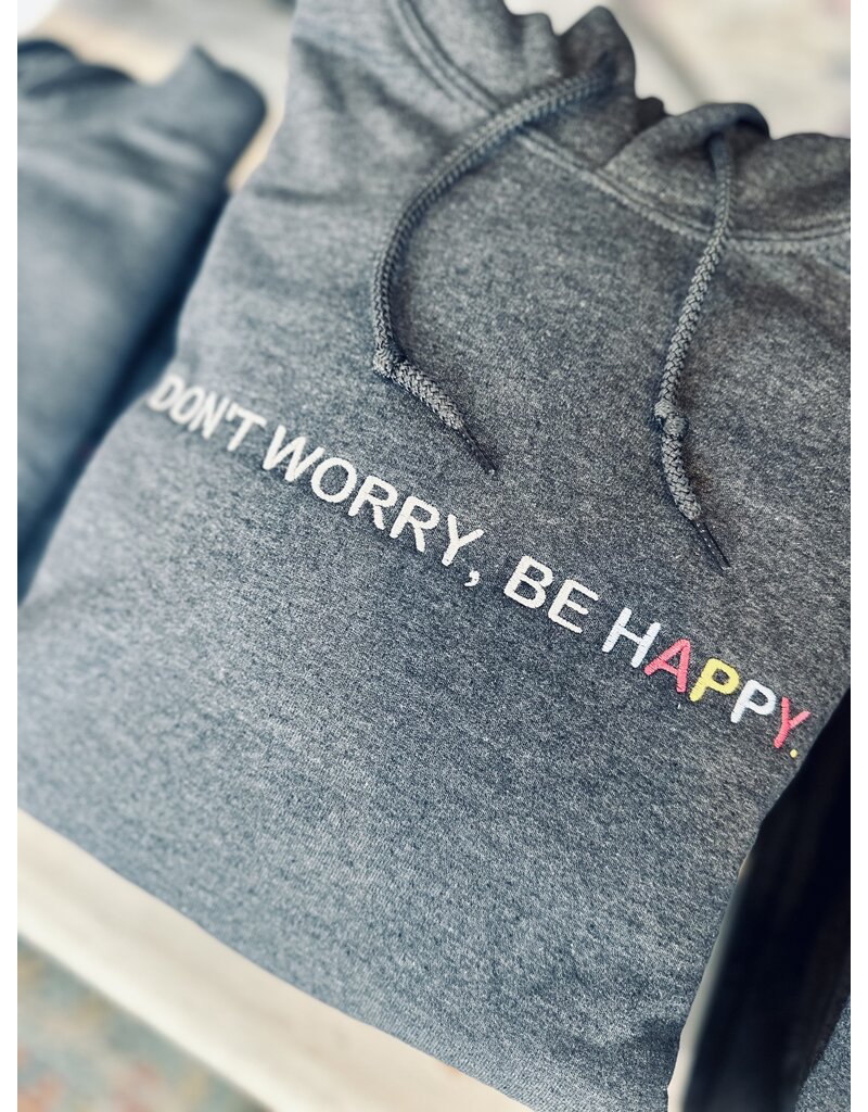 Gildan Charcoal Embroidered Be Happy Hoodie (S-XL)