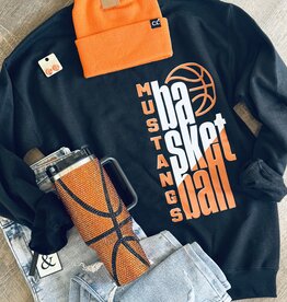 Gildan Mustangs Basketball Black Crew Sweatshirt (L & XL)