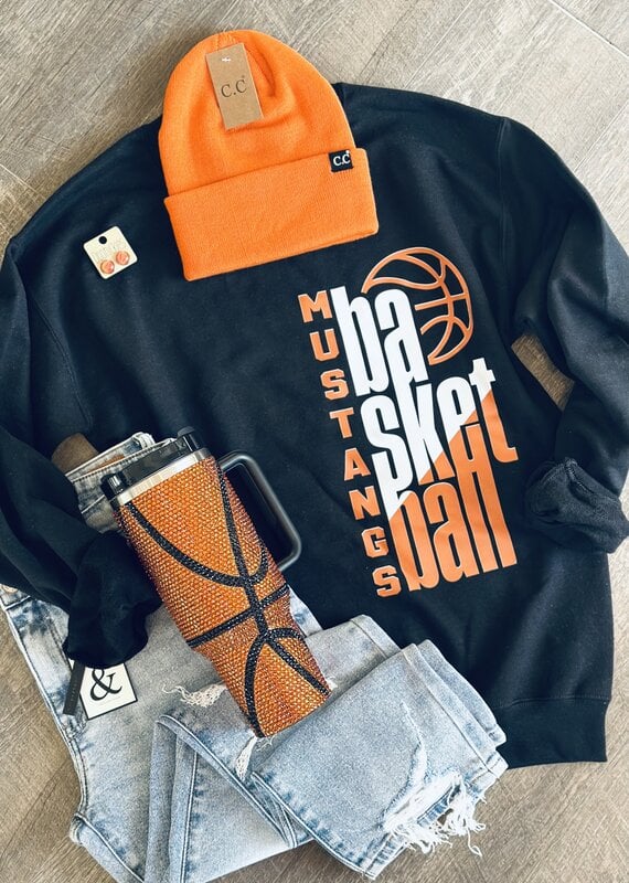 Gildan Mustangs Basketball Black Crew Sweatshirt (L & XL)