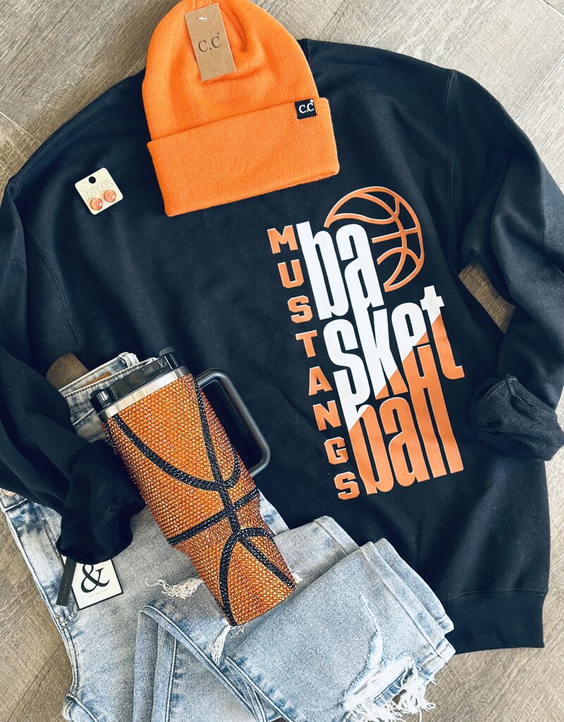 Gildan Mustangs Basketball Black Crew Sweatshirt (S-3XL)