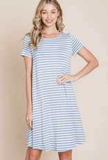 BomBom Denim Blue Swing Striped Dress (S Only)