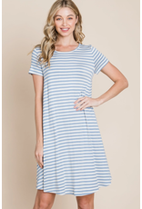 BomBom Denim Blue Swing Striped Dress (S-XL)
