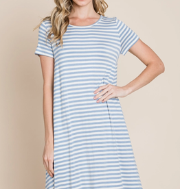 BomBom Denim Blue Swing Striped Dress (S Only)