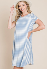 BomBom Denim Blue Swing Striped Dress (S Only)