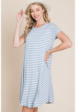 BomBom Denim Blue Swing Striped Dress (S-XL)