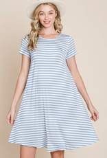 BomBom Denim Blue Swing Striped Dress (S Only)