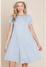 BomBom Denim Blue Swing Striped Dress (S-XL)