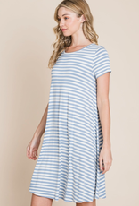 BomBom Denim Blue Swing Striped Dress (S Only)