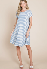 BomBom Denim Blue Swing Striped Dress (S Only)