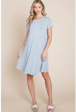 BomBom Denim Blue Swing Striped Dress (S-XL)