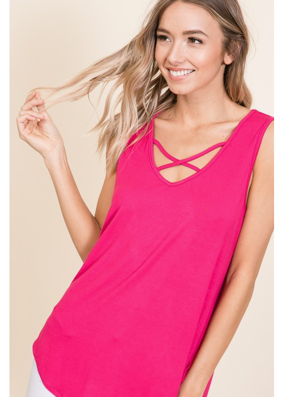 BomBom Fuchsia Criss Cross Tank (S-XL)