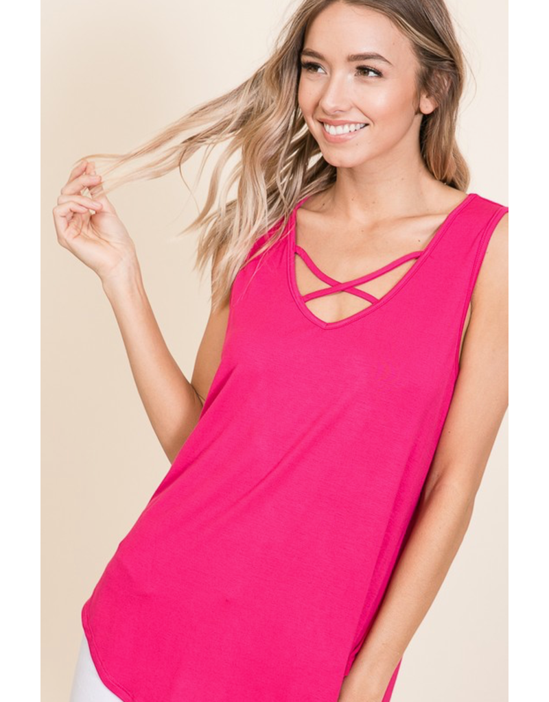 BomBom Fuchsia Criss Cross Tank (S-XL)