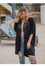 Tickled Teal Sparrow Black Lace Kimono (S-XL)