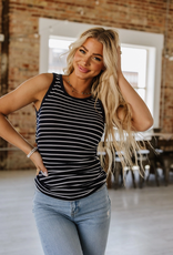 Liam & Co Ashley Navy Cinched Striped Tank (S-XL)
