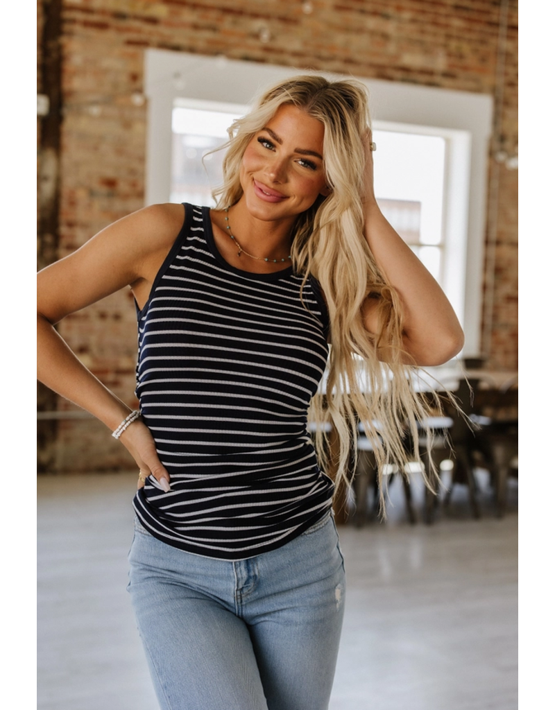 Liam & Co Ashley Navy Cinched Striped Tank (S-XL)