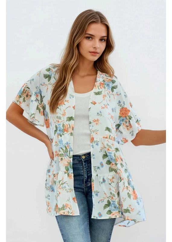 Off White Floral Tiered Kimono (S-L)